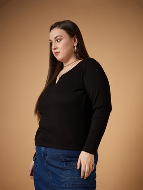 Black Rib Full Sleeves Top -SASSAFRAS Curve