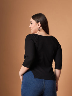 Black Rib Sweetheart Neck Top -SASSAFRAS Curve