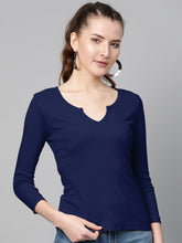 Navy Blue Rib Drop V-Neck Top-SASSAFRAS