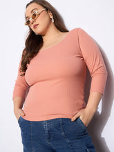 Pink Rib Round Neck Lace Detail Top-SASSAFRAS Curve