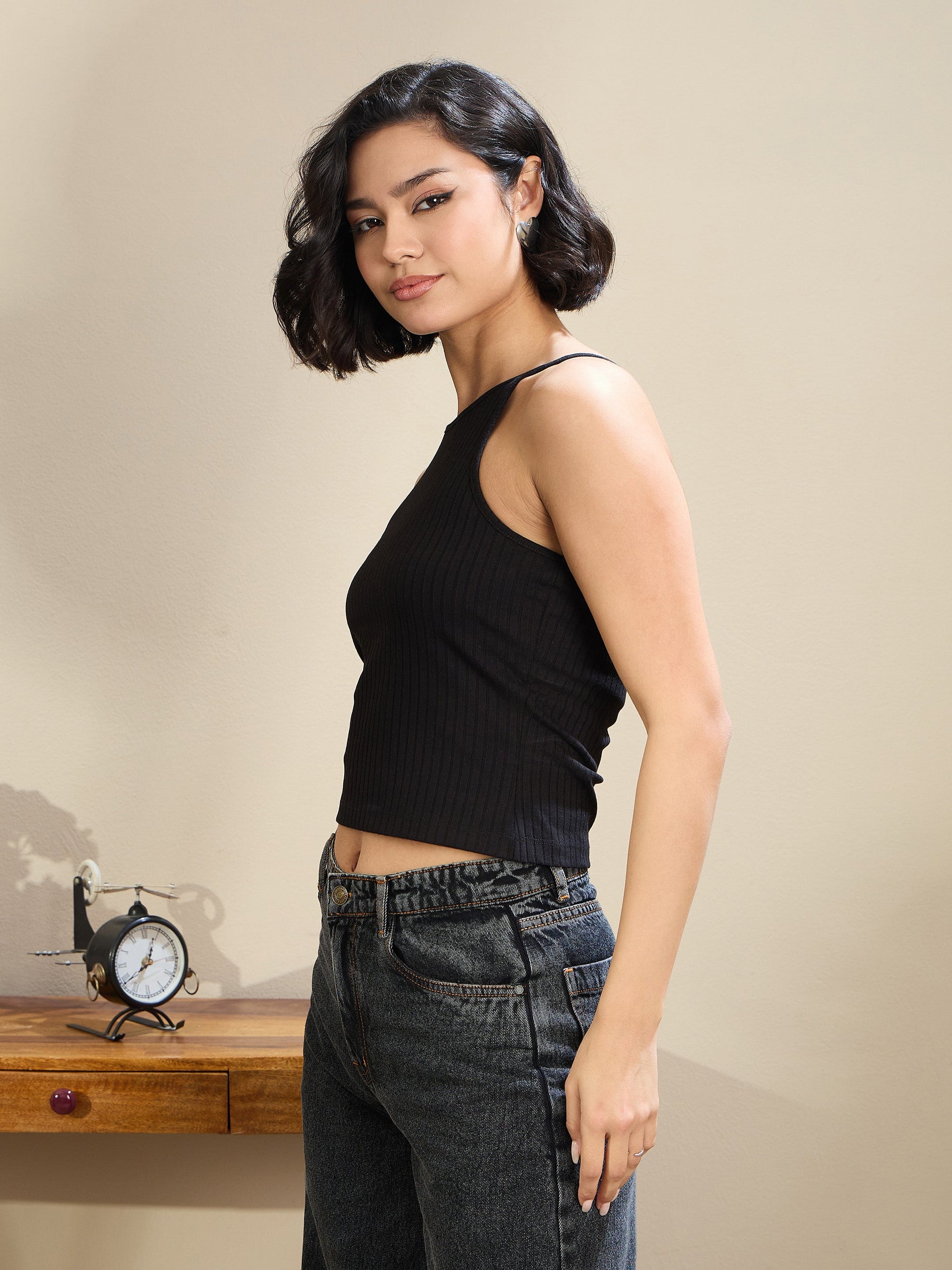 Black Rib Box Back Top-SASSAFRAS BASICS