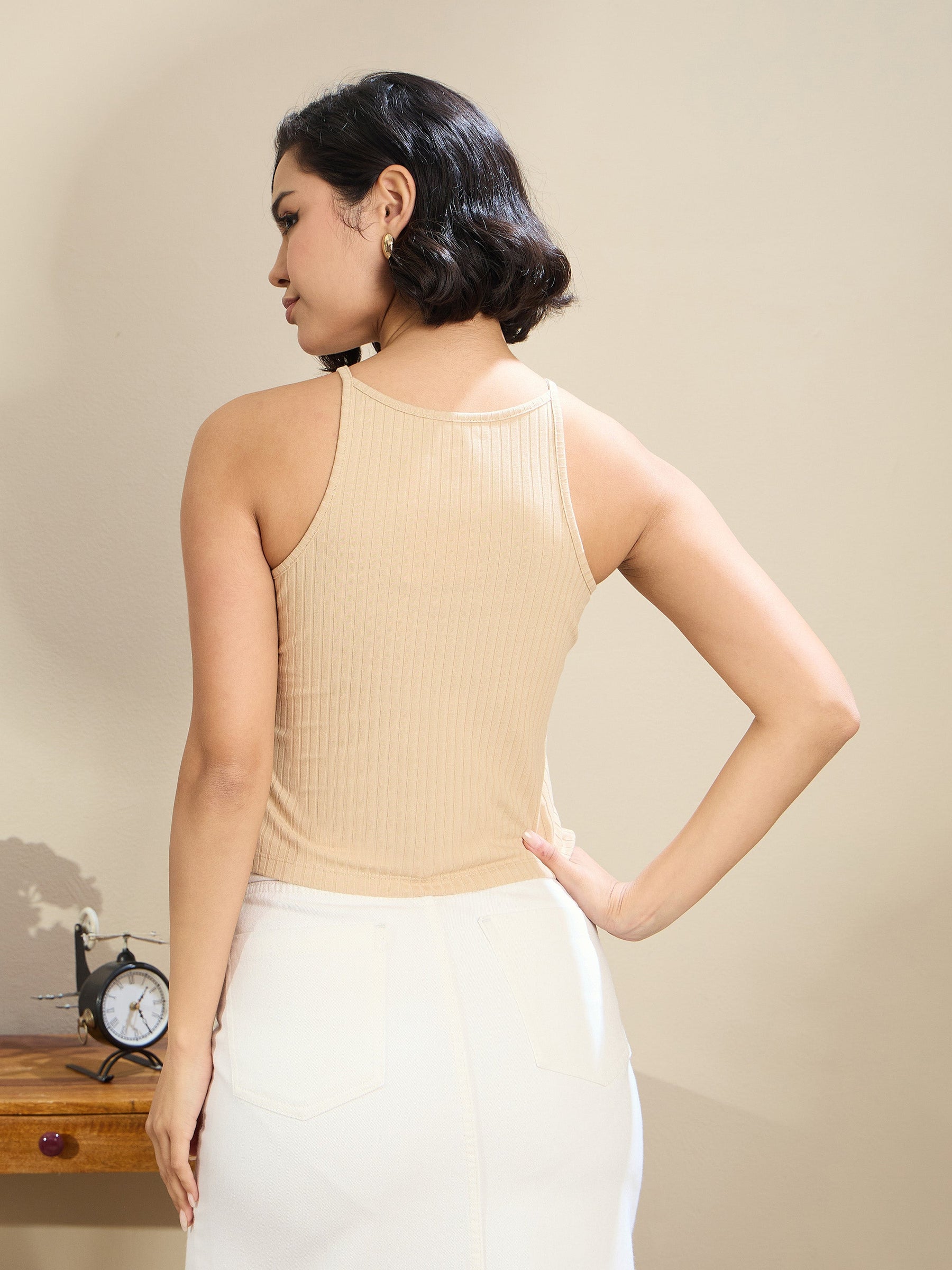 Beige Rib Box Back Top-SASSAFRAS BASICS