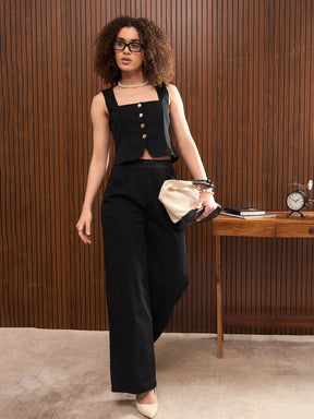 Black Sleeveless Button Down Top-SASSAFRAS worklyf