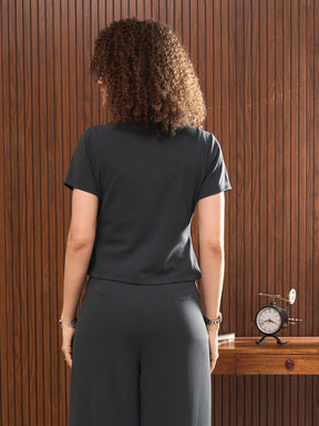 Grey Short Sleeves Button Down Top-SASSAFRAS worklyf