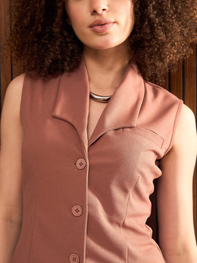 Rust Short Sleeves Button Down Top-SASSAFRAS worklyf