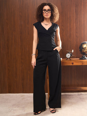 Black Button Down Notch Collar Top-SASSAFRAS worklyf