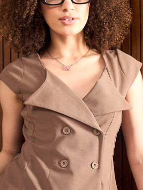 Beige Button Down Notch Collar Top-SASSAFRAS worklyf