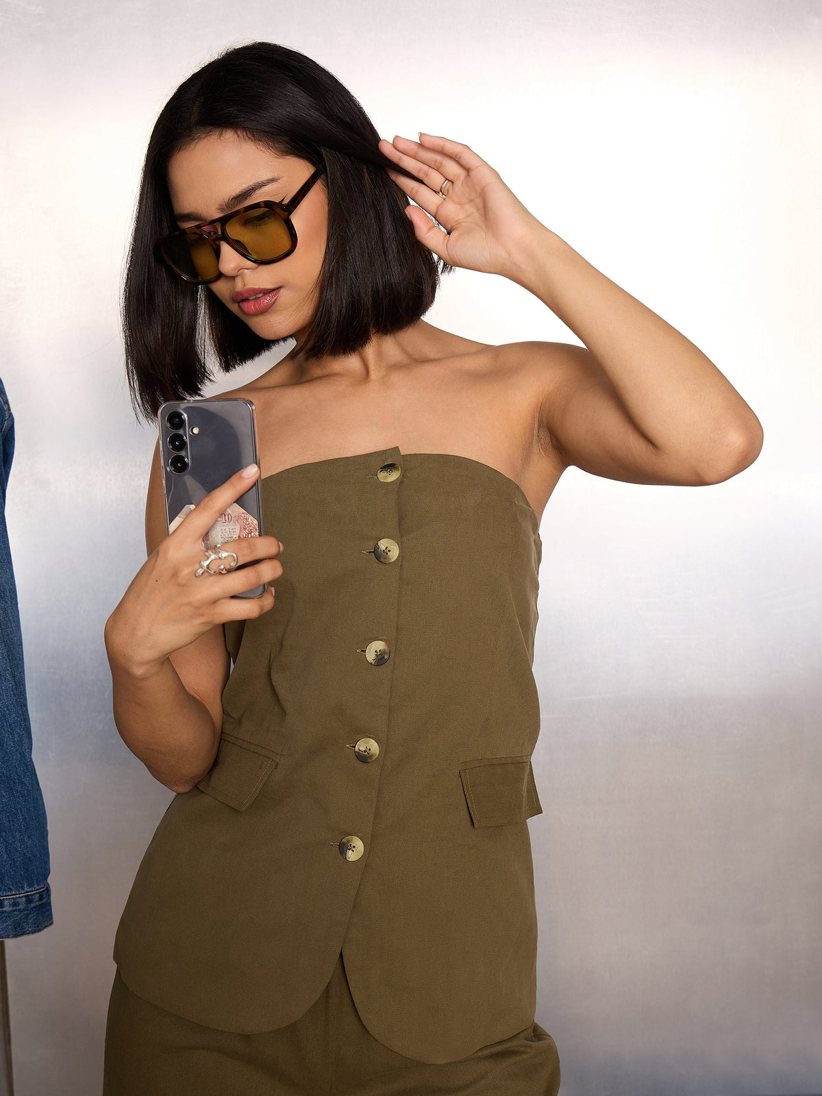 Olive Twill Tube Top-SASSAFRAS