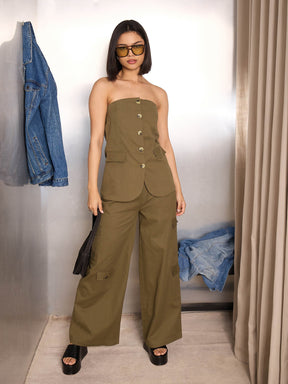 Olive Twill Tube Top-SASSAFRAS