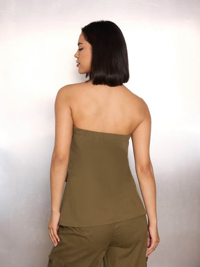 Olive Twill Tube Top-SASSAFRAS