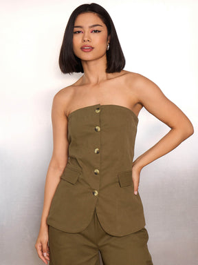 Olive Twill Tube Top-SASSAFRAS