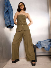 Olive Twill Tube Top With Cargo Pants-SASSAFRAS
