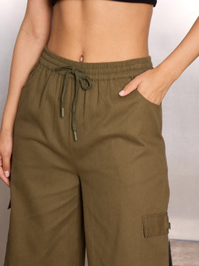 Olive Twill Tube Top With Cargo Pants-SASSAFRAS