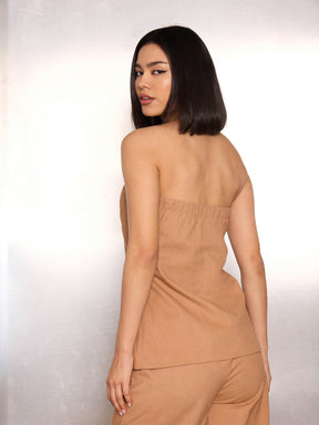 Light Brown Twill Tube Top-SASSAFRAS