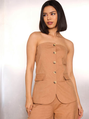 Light Brown Twill Tube Top-SASSAFRAS