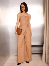 Light Brown Twill Tube Top With Wide Leg Pants-SASSAFRAS