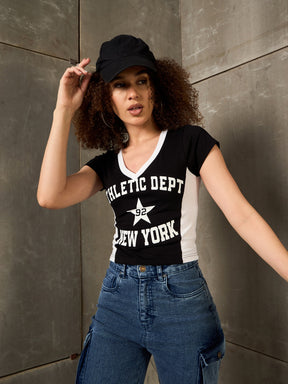 Black & White NEW YORK Fitted T-Shirt-SASSAFRAS