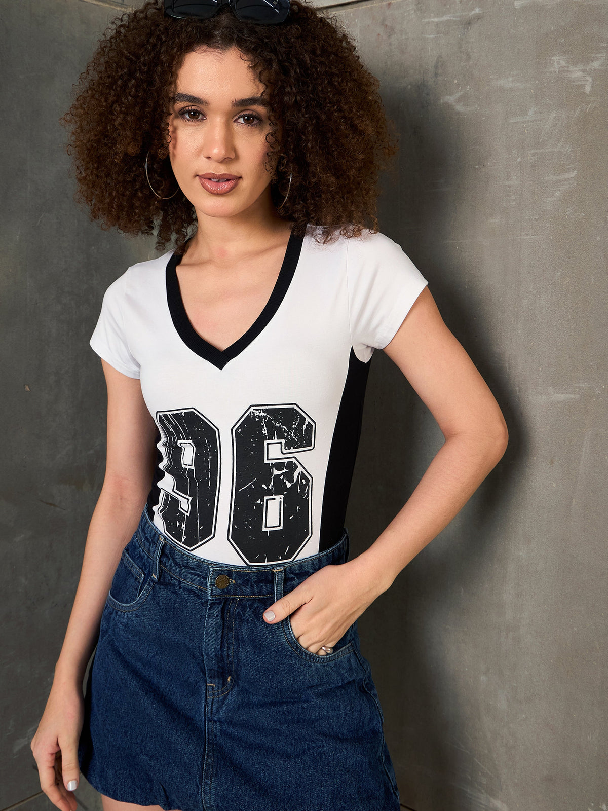 White & Black 96 Print Fitted T-Shirt-SASSAFRAS
