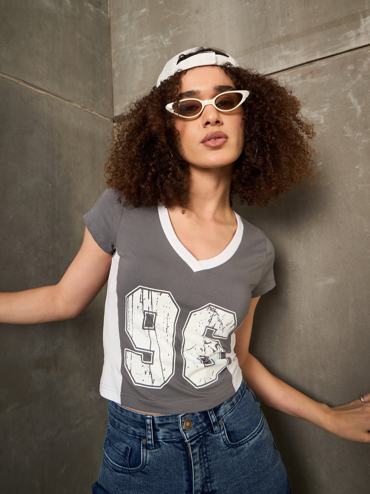 Grey & White 96 Print Fitted T-Shirt-SASSAFRAS
