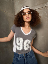 Grey & White 96 Print Fitted T-Shirt-SASSAFRAS