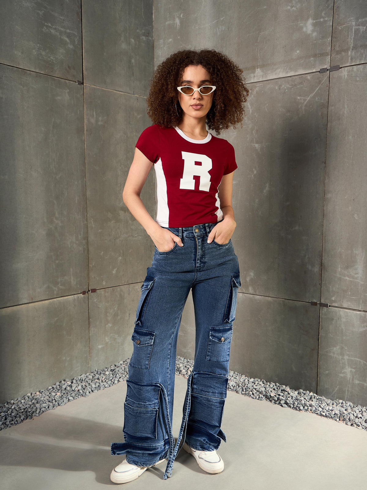 Maroon & White R-Print Fitted T-Shirt-SASSAFRAS
