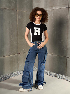 Black & White R-Print Fitted T-Shirt-SASSAFRAS