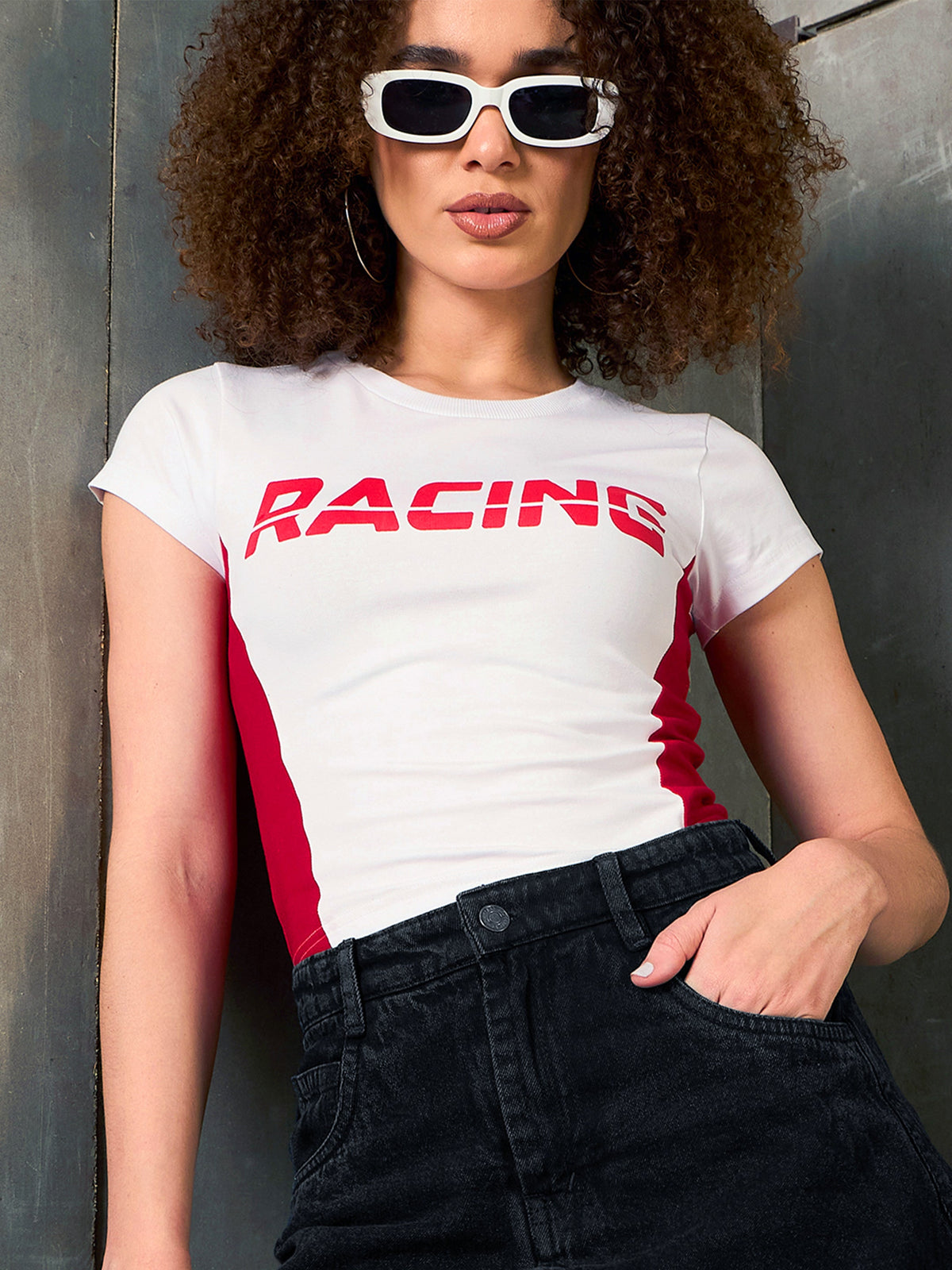 White & Red RACING Fitted T-Shirt-SASSAFRAS