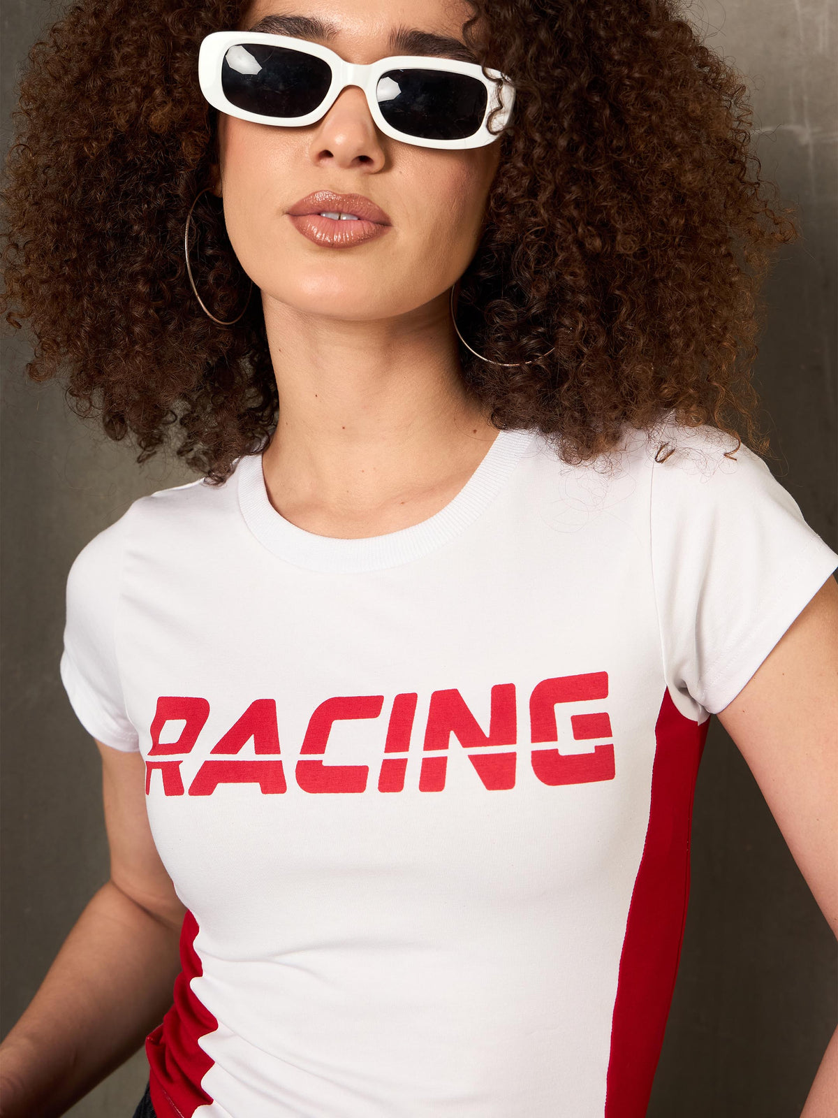 White & Red RACING Fitted T-Shirt-SASSAFRAS