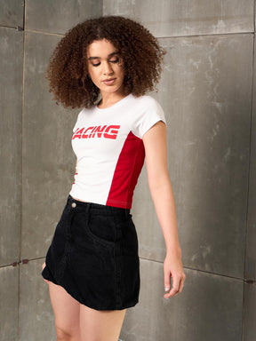 White & Red RACING Fitted T-Shirt-SASSAFRAS