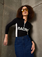 Black & White RACING High Neck Fitted T-Shirt-SASSAFRAS
