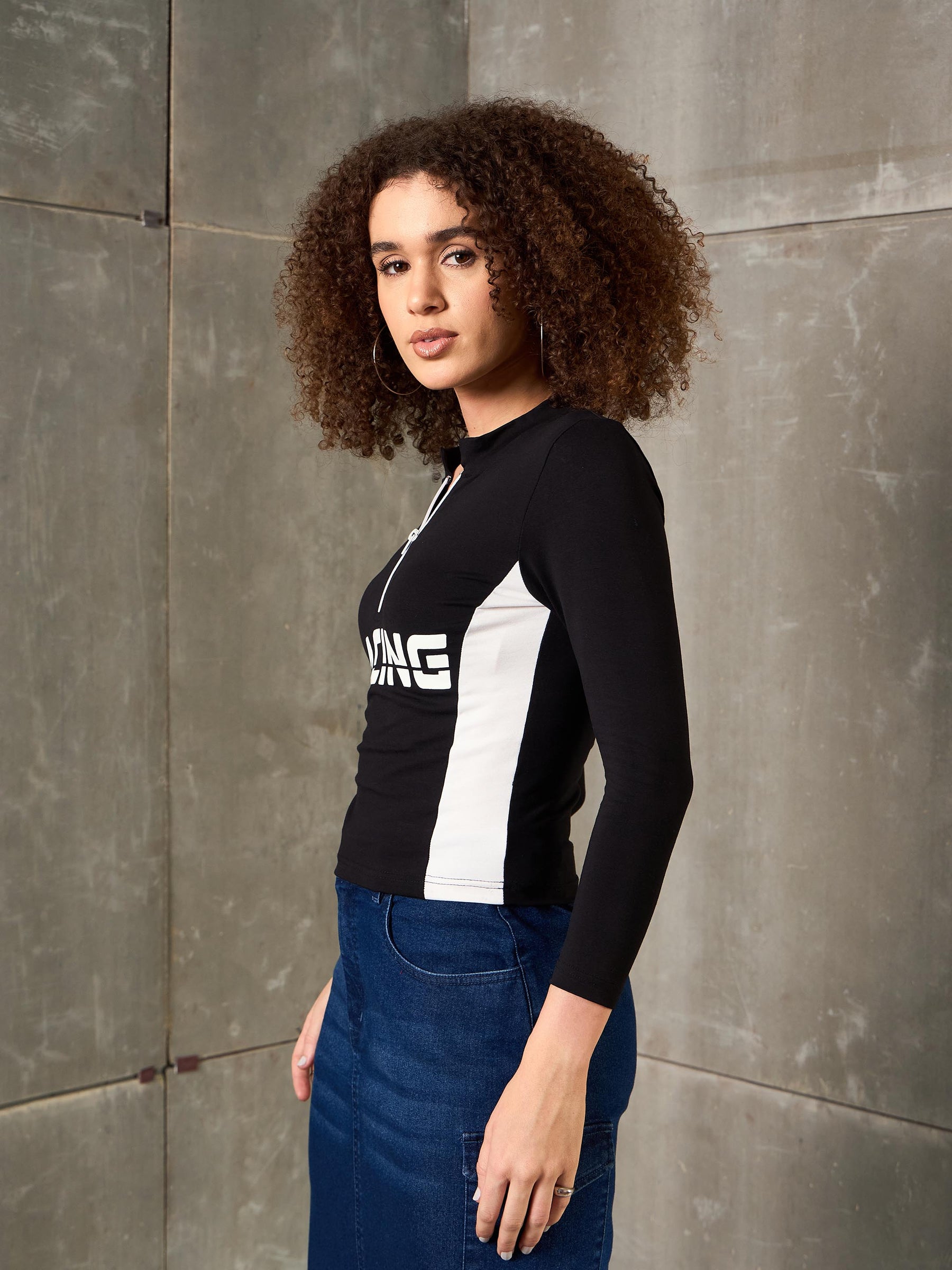 Black & White RACING High Neck Fitted T-Shirt-SASSAFRAS