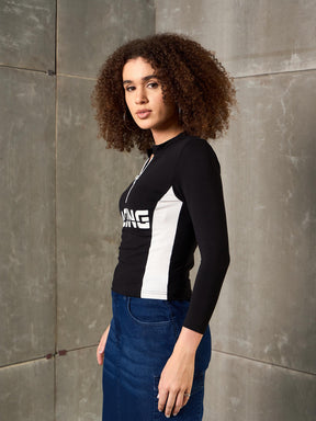 Black & White RACING High Neck Fitted T-Shirt-SASSAFRAS