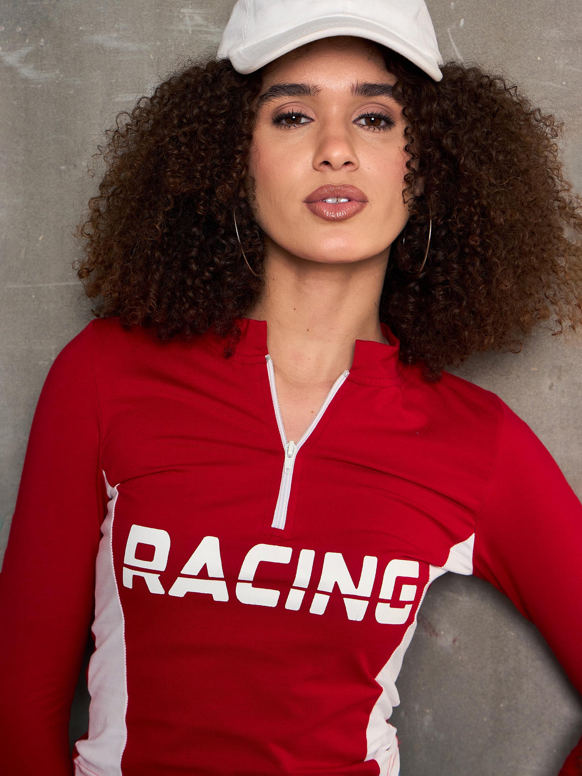 Red & White RACING High Neck Fitted T-Shirt-SASSAFRAS
