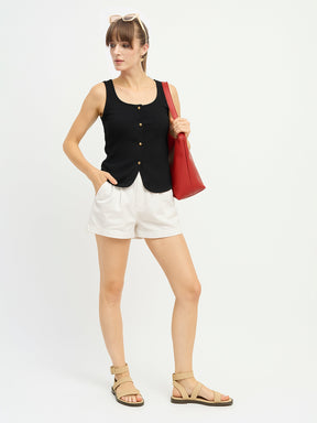 Black Square-Neck Button Down Top-SASSAFRAS