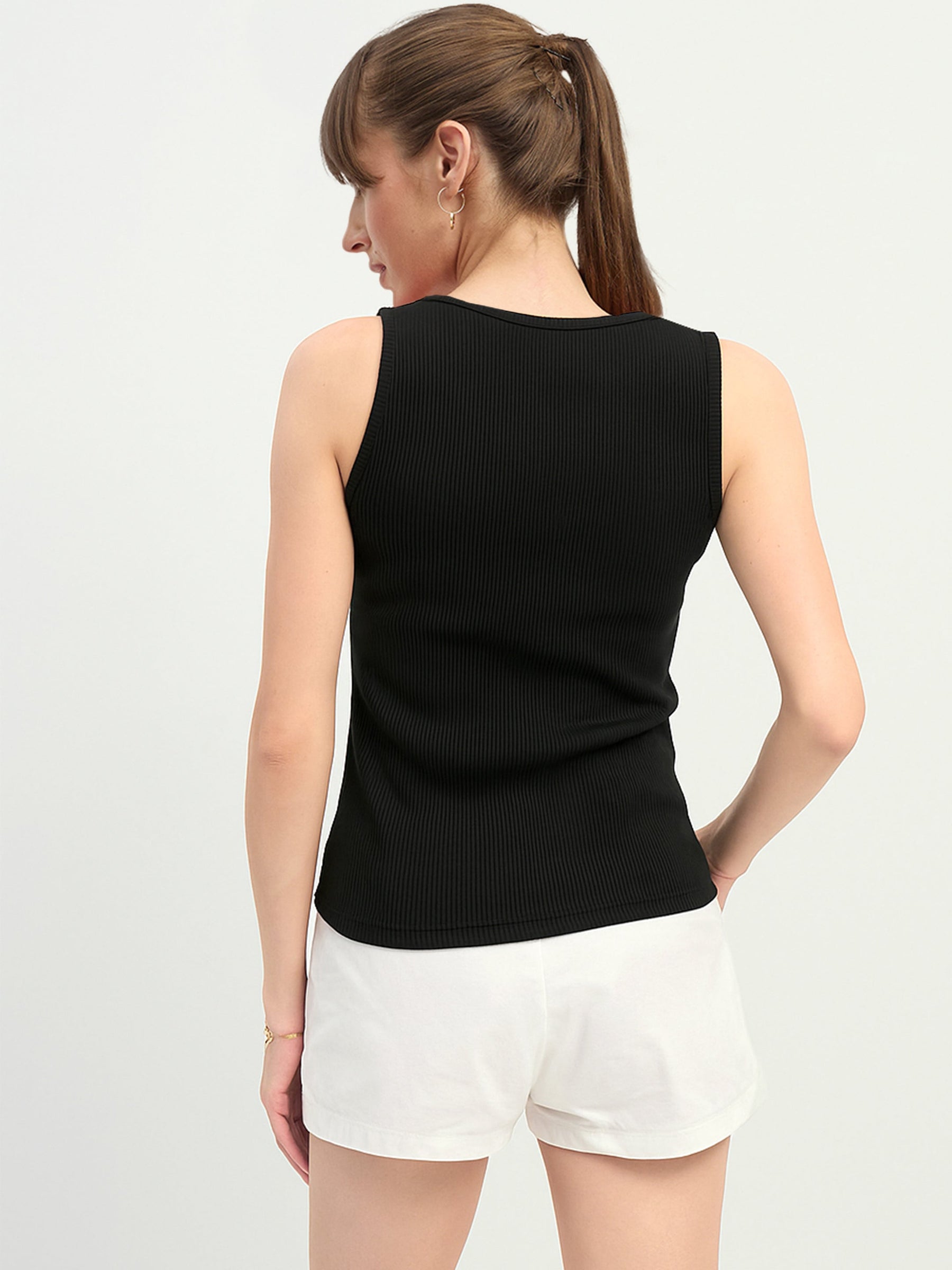 Black Square-Neck Button Down Top-SASSAFRAS