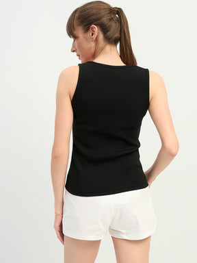 Black Square-Neck Button Down Top-SASSAFRAS