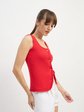 Red Square-Neck Button Down Top-SASSAFRAS
