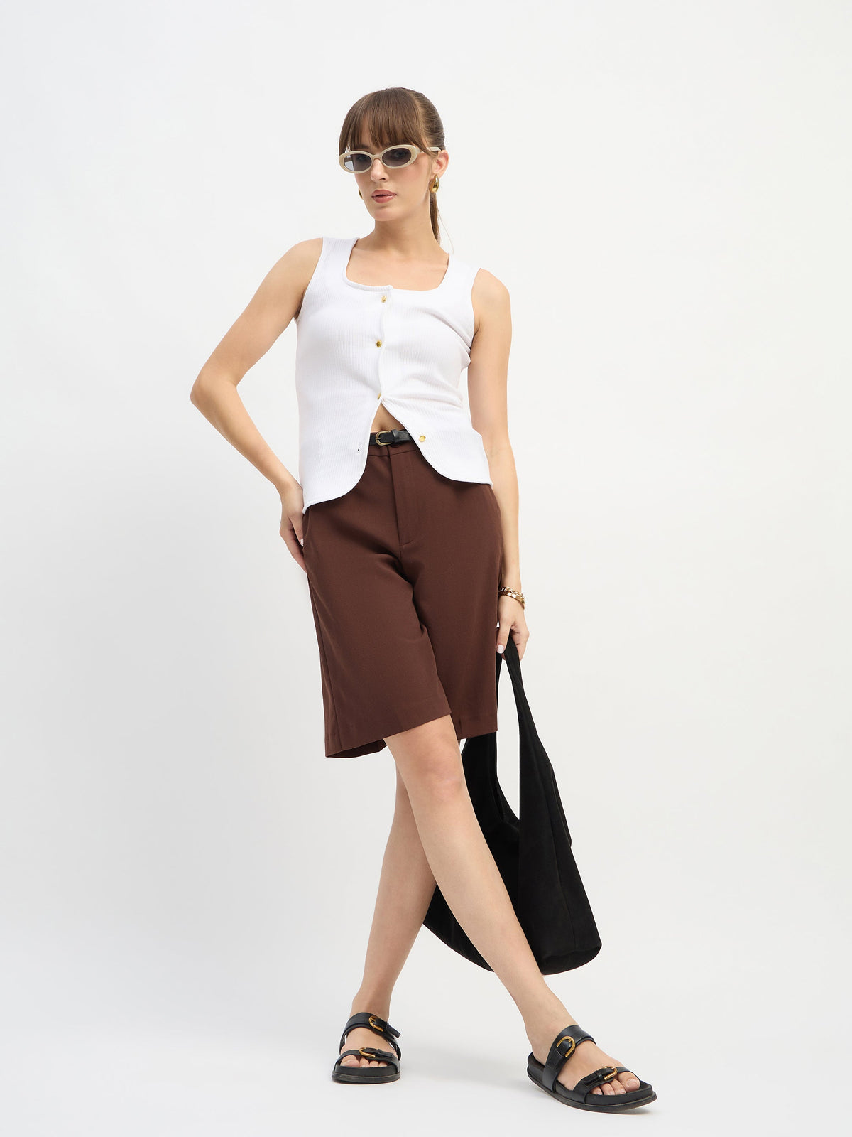 White Square-Neck Button Down Top-SASSAFRAS