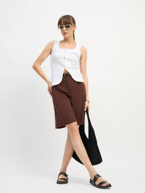 White Square-Neck Button Down Top-SASSAFRAS