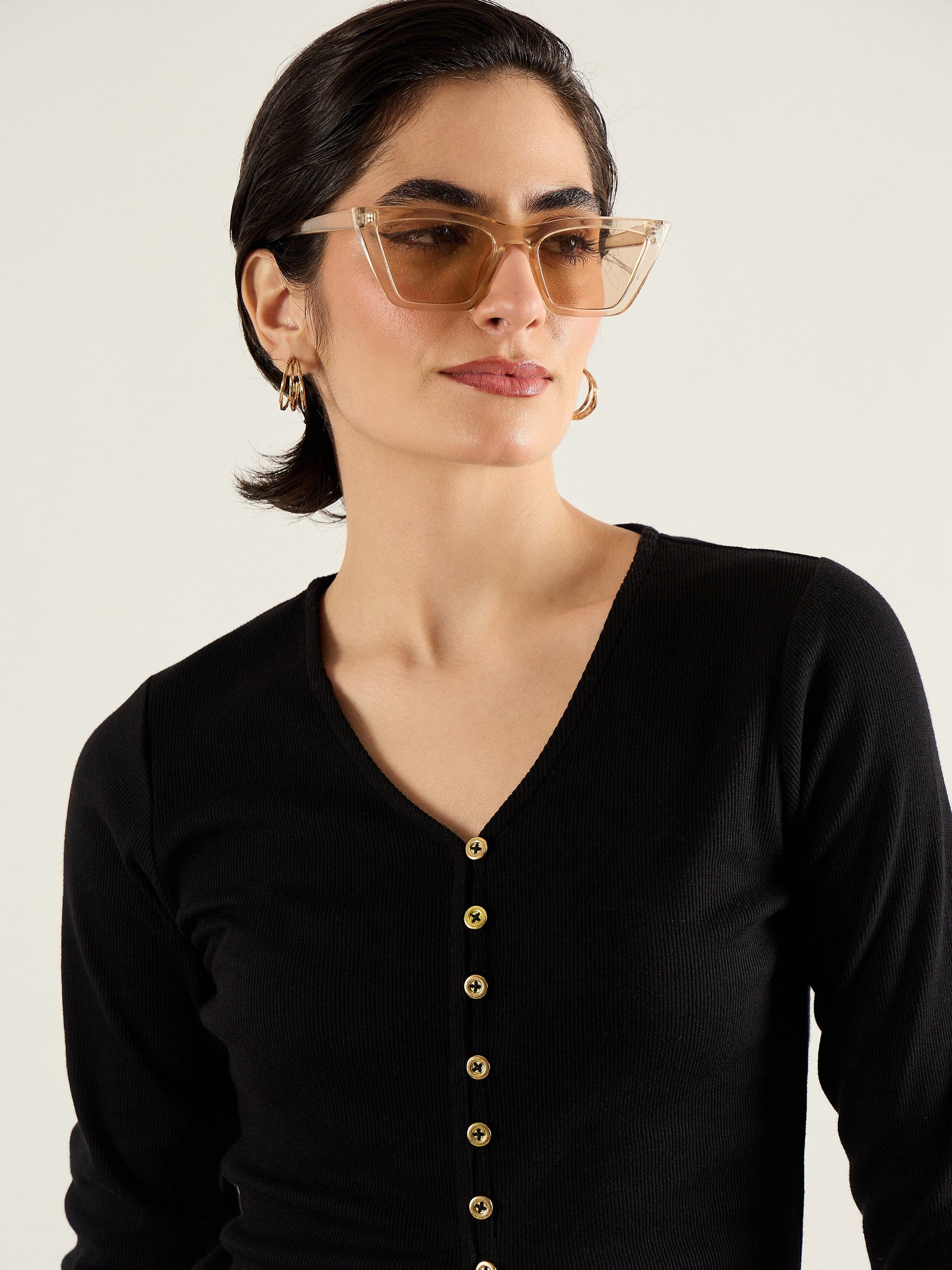 Black Rib Button Down Regular Top-SASSAFRAS