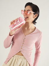 Pink Rib Button Down Regular Top-SASSAFRAS