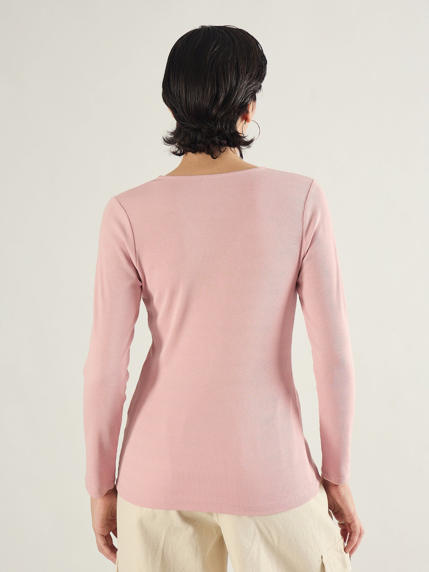 Pink Rib Button Down Regular Top-SASSAFRAS