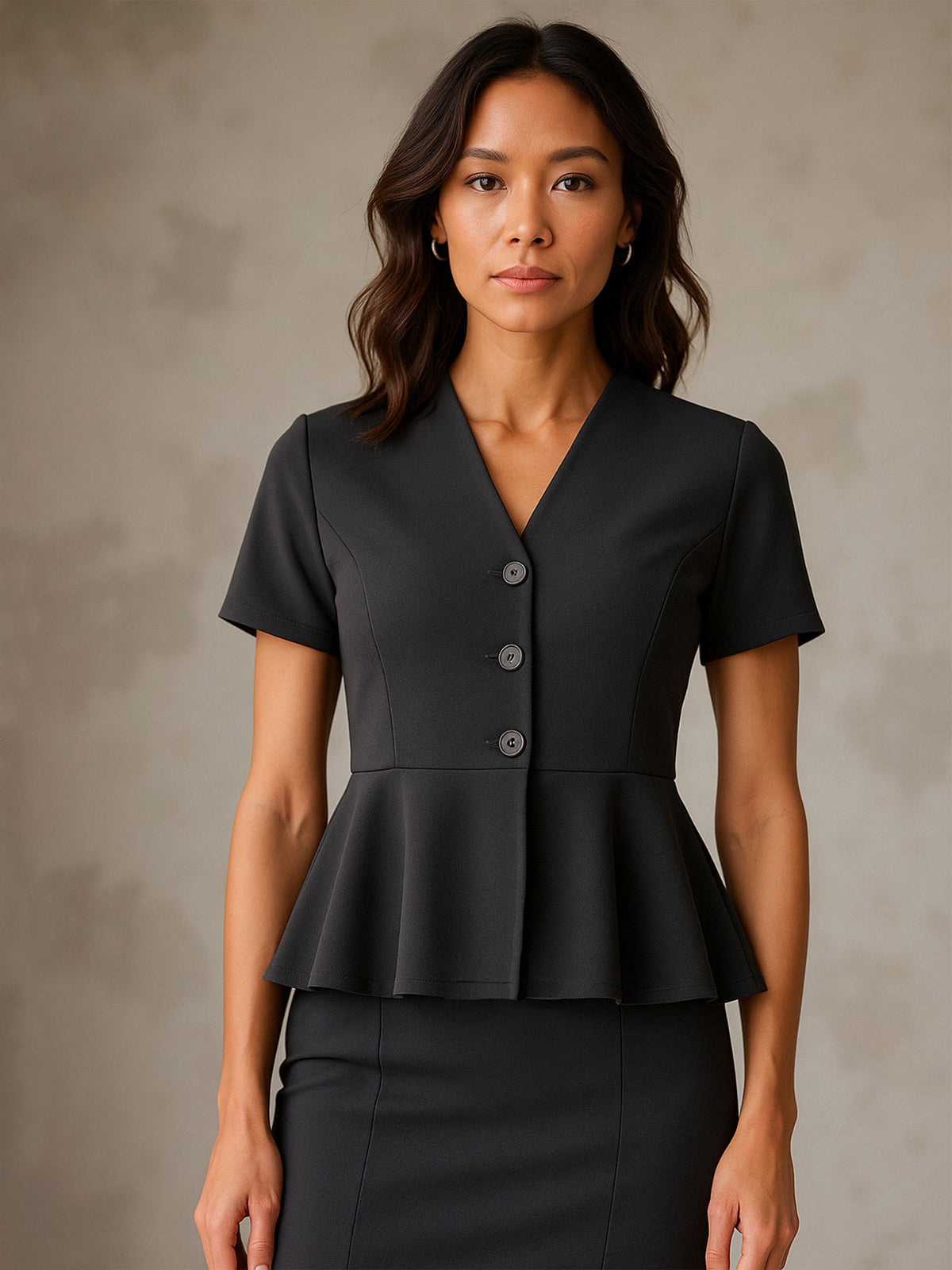 Dark Grey V Neck Half Sleeve Peplum Top-SASSAFRAS worklyf