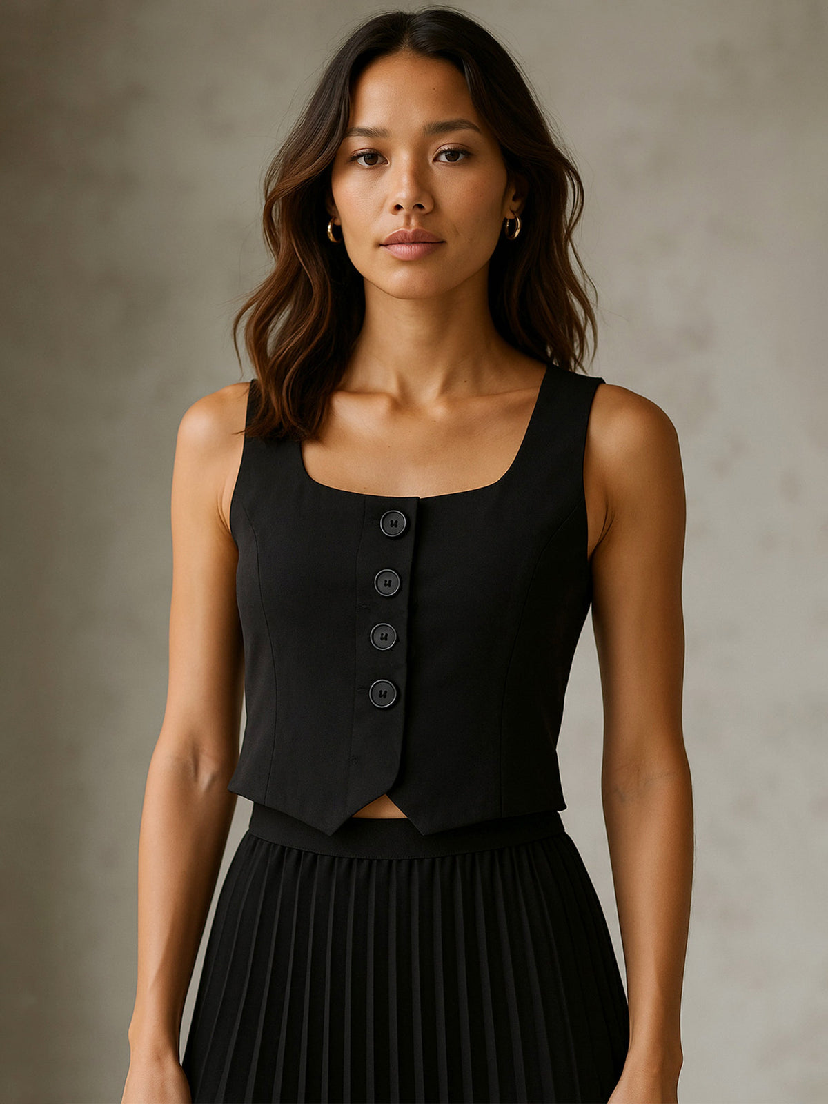 Black Sleeveless Front Button Waistcoat-SASSAFRAS worklyf