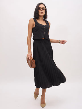 Black Sleeveless Front Button Waistcoat-SASSAFRAS worklyf