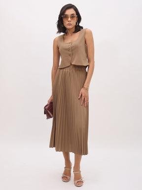 Dark Beige Sleeveless Front Button Waistcoat-SASSAFRAS worklyf