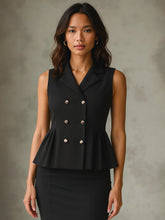 Black Sleeveless Notch Collar Button Top-SASSAFRAS worklyf