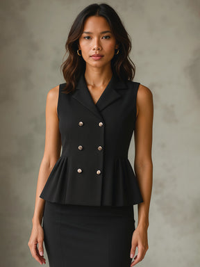 Black Sleeveless Notch Collar Button Top-SASSAFRAS worklyf