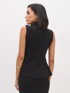 Black Sleeveless Notch Collar Button Top-SASSAFRAS worklyf