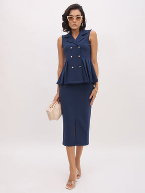 Blue Sleeveless Notch Collar Button Top-SASSAFRAS worklyf